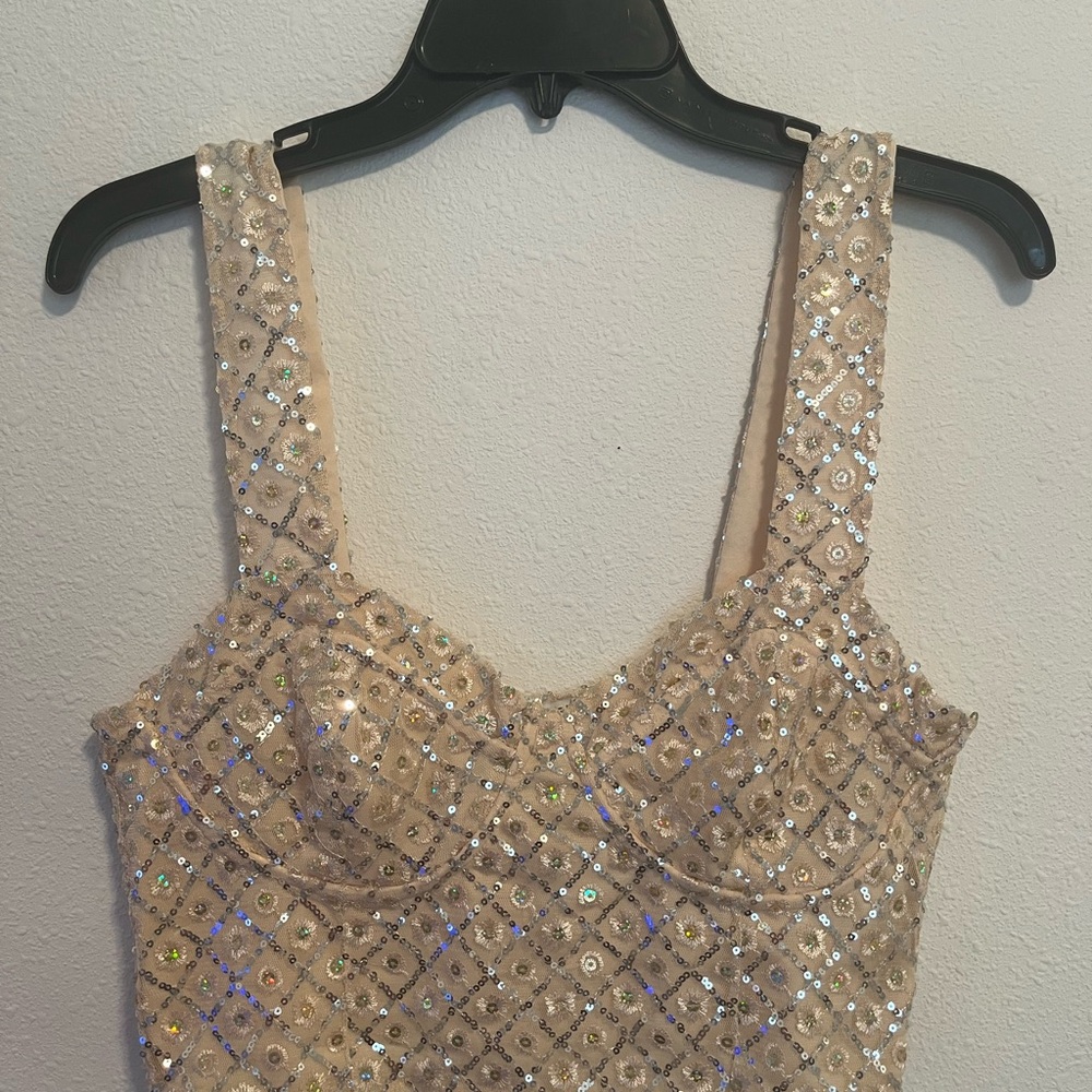 Zara Beige Sequin Crop Top
